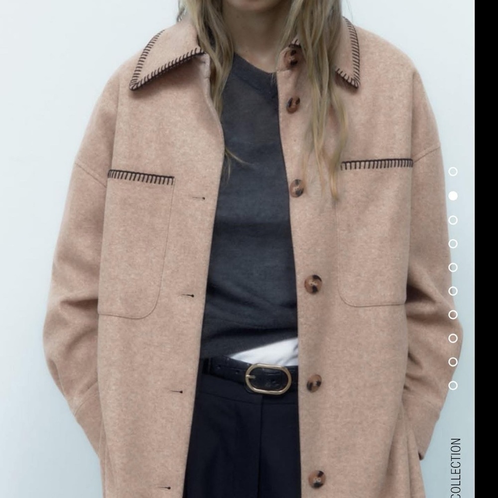 Zara NWT beige tan oversized button front stitched shacket - Picture 3 of 16